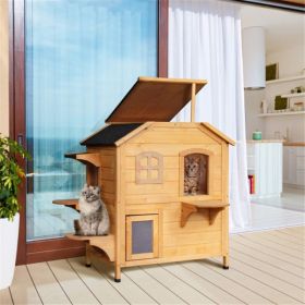 Wooden Cat House (Option: Natural)