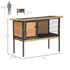 PawHut Rabbit Hutch Elevated Bunny Cage Small Animal Habitat With Metal Frame, No Leak Tray, Metal Wire Pan, Openable Water-Resistant Asphalt Roo (Option: Natural Wood Black)