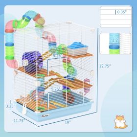 5 Tiers Hamster Cage Portable Animal Travel Carrier W Exercise Wheels Tube, Light Blue (Option: Light Blue White)