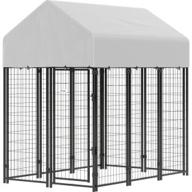 Outdoor Dog Kennel with Roof, 6 x 4 x 6 Heavy Duty Welded Wire Dog Playpen Enclosure with Escape-proof Lock (Option: Silver-1240x630x245 mm)
