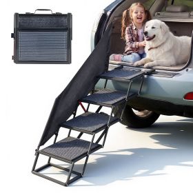Dog Stairs for Car, 4 Steps Extra Wide Foldable Dog Ramp for Large Dogs with Non-Slip Rug Surface, Portable Lightweight Pet Ladder for Car, SUV, (Default: Default)