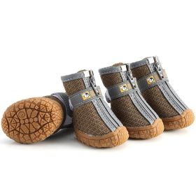 Non Slip Dog Shoes Warm Plush Lining Breathable Pet Boots for Paw Protection (Color / Size: Earthen yellow / 3 Fit width3.5-3.7cm)