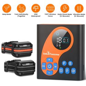 2 In 1 Wireless Dog Fence System with 1/2 Training Collars(Options) Invisible Dog Fence IP68 Waterproof with 722FT Adjustable Range Beep Vibratio (Type: Fence with 2 Collar)