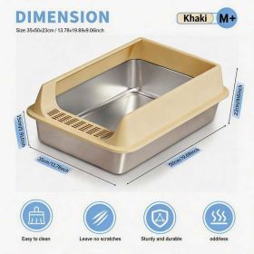 Stainless Steel Cat Litter Box, Large Open Top Litter Box With Anti Splash High Sides, Anti Tracking Pedal, Easy To Clean, Non Stick, Odor Resist (Option: M15-Khaki)