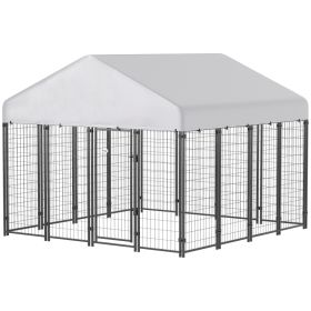 Outdoor Dog Kennel with Roof, 8 x 8 x 6 Heavy Duty Welded Wire Dog Playpen Enclosure with Escape-proof Lock (Option: Silver-1240x630x370 mm)